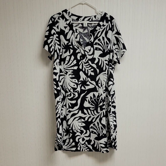 Rachel Zoe 100% Linen Black White Short Sleeve Dress Sz 1X Knee Length - Picture 1 of 5
